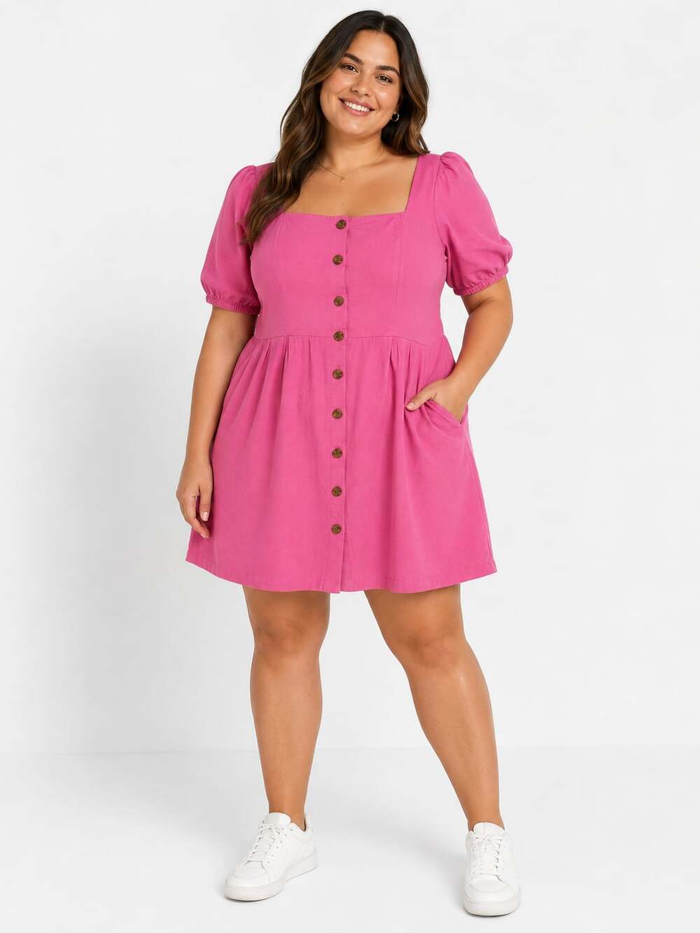 Old Navy Women's Square Neck Button-Front Puff Sleeve Mini Dress Size Large